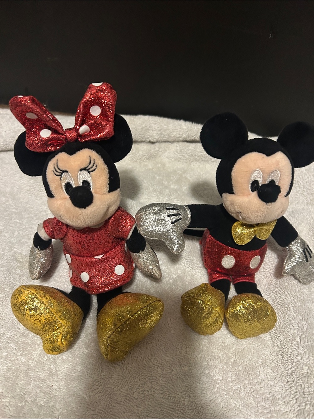Disney Minnie & Mickey Glitter Plush Duo - Red, Gold, Silver